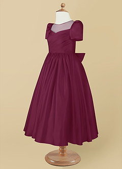 Azazie Anirra Flower Girl Dresses Mulberry Ball-Gown Pleated Matte Satin Dress image9