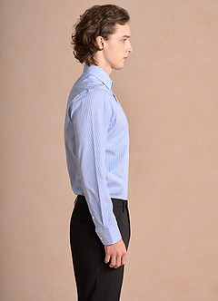 front Aiden White Sky Blue 100% Cotton Non-Iron Striped Dress Shirt
