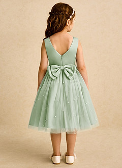 Azazie Bell vestidos de niña de las flores Vestido de Salvia Polvorienta de Tul de Princesa con Lazo image5