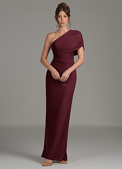 Azazie Essence Robes de demoiselle d'honneur Robe Fourreau en Jersey extensible de qualité supérieure Une épaule Cabernet image5