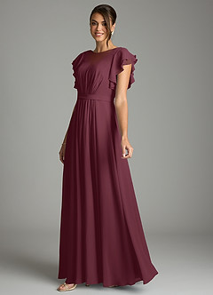 Azazie Daphne Modest Bridesmaid Dresses A-Line Ruffled Chiffon Floor-Length Dress image3
