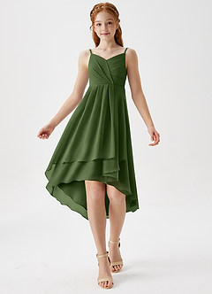 Azazie Mariam Junior Olive A-Line Pleated Chiffon Dress image3