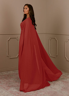 Azazie Isa Mère de la mariée Robes Robe Trapèze en Mousseline de soie Col V plissé Terracotta image3