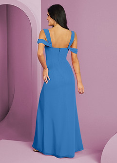 Barbie ♥ Azazie Abiti da Damigella Abito A-Line in Chiffon a Spalla Scoperta Blue Jay image13
