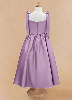 Azazie Chelsie Flower Girl Dresses Wisteria A-Line Bow Matte Satin Dress image6