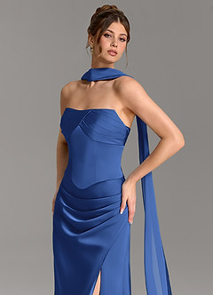 Azazie Nicki Bridesmaid Dresses Royal Blue Sheath Corset Stretch Satin Dress image7