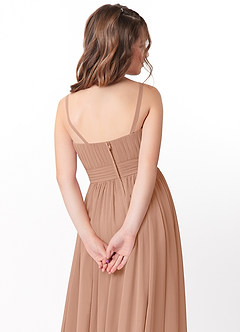 Azazie Astrid Junior Champagne Rose A-Line Floral Chiffon Dress image4