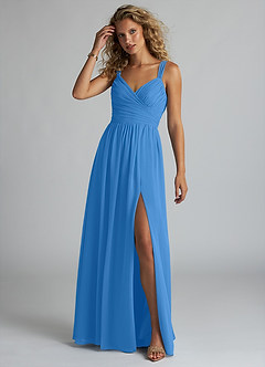 Azazie Aziza Bridesmaid Dresses Blue Jay A-Line V-Neck Pleated Chiffon Dress image2