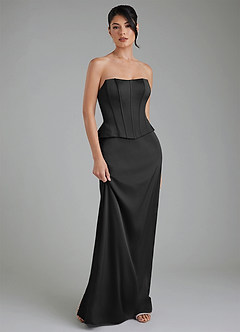Azazie River Bridesmaid Dresses Black Sheath Corset Stretch Satin Convertible Dress image6