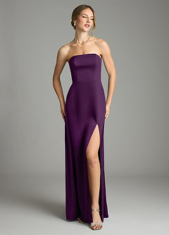 Azazie Wren Bridesmaid Dresses Grape A-Line Strapless Stretch Satin Convertible Dress image2