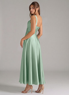 Azazie Shaude Bridesmaid Dresses Agave A-Line Pleated Stretch Satin Dress image7