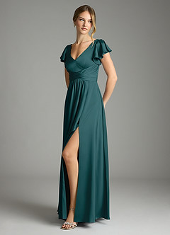 Azazie Omari Bridesmaid Dresses Pine A-Line Stretch Satin Dress image4