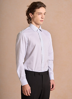 front Aiden Midnight Blue Black 100% Cotton Non-Iron Striped Dress Shirt