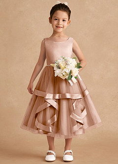 Azazie Posy Blumenmädchenkleider A-Linie Mit Perlen Tüll Kleid Champagner Rosa image4