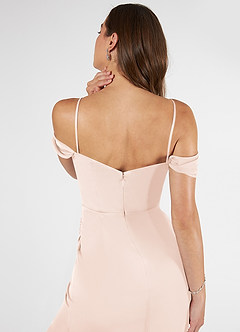 Azazie Kit Bridesmaid Dresses Blushing Pink Mermaid Off the Shoulder Mesh Dress image8