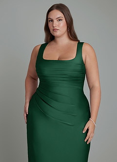 Azazie Agustina Vestidos de damas de honor Vestido Verde Oscuro de Satén Elástico de Corte Sirena con Corsé image12