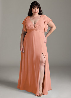 Azazie Kitr Slutförsäljning Klänning av A-Line i Chiffong Ruched Solnedgång image8