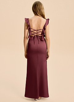 Azazie Jessamine Junior Merlot Sheath Ruched Stretch Satin Dress image2