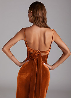 Azazie Mai Bridesmaid Dresses Burnt Orange Sheath Sweetheart Neckline Velvet Dress image6