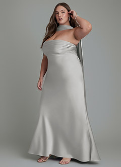 Azazie Saylor Bridesmaid Dresses Silver Mermaid Strapless Stretch Satin Dress image16