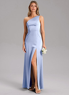 Azazie Feby Bridesmaid Dresses Ice A-Line One Shoulder Stretch Satin Dress image3