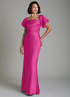 Azazie Lea Bridesmaid Dresses Fuchsia Mermaid Off the Shoulder Stretch Satin Convertible Dress image4
