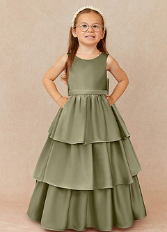 Azazie Margie vestidos de niña de las flores Vestido de Pistacho de Satén Elástico de Corte en A con Lazo image2