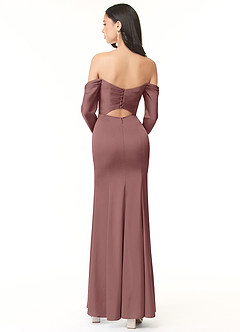 Azazie Hallie Bridesmaid Dresses Vintage Mauve Sheath Off-The-Shoulder Long Sleeve Stretch Satin Convertible Dress image4