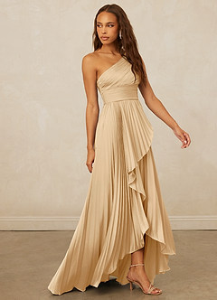 Christian Siriano Bridal for Azazie 1008 Bridesmaid Dresses Gold A-Line One Shoulder Stretch Satin Dress image4