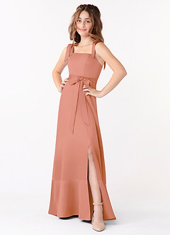 Azazie Barbara Junior A-Linie Schleifen Matte Satin Kleid Mai Tai image1