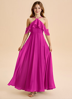 Azazie Tessabelle Junior Robe Trapèze en Mousseline de soie Épaule décolletée Fuchsia image5