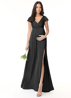 Azazie Allessia vestidos de dama de honor de maternidad Vestido de Corte En A Plisado Hasta el suelo Satén Elástico image1