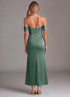 Azazie Saige Abiti da Damigella Abito Sirena in Raso Elasticizzato a Spalla Scoperta Eucalipto image8