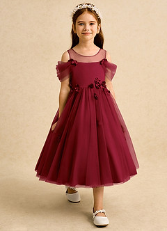 Azazie Juni Flower Girl Dresses Burgundy Ball-Gown Pleated Tulle Dress image7
