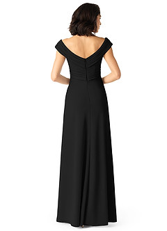 Azazie Evita Bridesmaid Dresses Black A-Line Off the Shoulder Stretch Crepe Dress image2