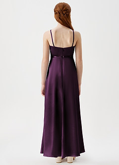 Azazie Kaylee Junior Plum A-Line with Belt Metallic Satin Dress image2