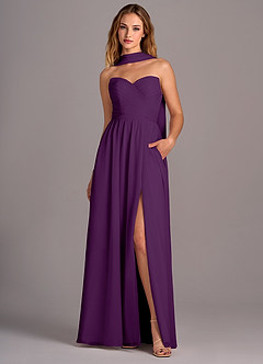 Azazie Joni Robes de demoiselle d'honneur Robe Trapèze Convertible en Mousseline de soie Sans bretelle Grain De Raisin image1