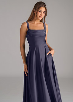 Azazie Shaude Bridesmaid Dresses Stormy A-Line Pleated Stretch Satin Dress image2
