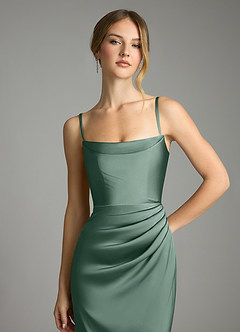 Azazie Leonis Bridesmaid Dresses Eucalyptus Mermaid Pleated Stretch Satin Convertible Dress image3