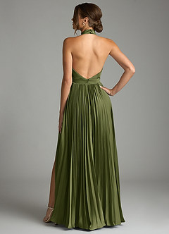 Azazie Zienna Final Sale Dusty Blue A-Line Pleated Stretch Satin Dress image2