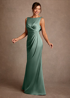 Azazie Baltimore Mother of the Bride Dresses Eucalyptus A-Line Pleated Stretch Satin Dress image3