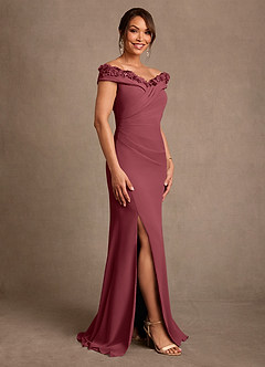 Azazie Jettie Mère de la mariée Robes Robe Fourreau en Mousseline de soie Plissée Merlot image2