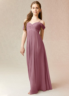 Azazie Kaitlynn Junior Vintage Mauve A-Line Off the Shoulder Chiffon Dress image4