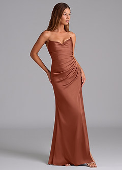 Azazie Claudelle Bridesmaid Dresses Auburn Mermaid Strapless Stretch Satin Dress image4