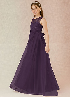 Azazie Georgette Junior Plum A-Line Lace Tulle Dress image3