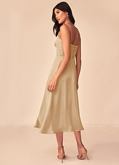 Azazie Dottie Bridesmaid Dresses Champagne A-Line Stretch Satin Dress image5