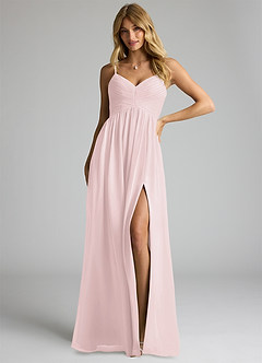 Azazie Alia Bridesmaid Dresses Blushing Pink A-Line Pleated Chiffon Dress image1