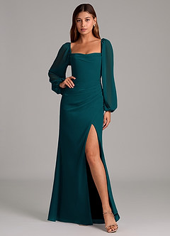 Azazie Brixley Bridesmaid Dresses Pine Mermaid Long Sleeve Chiffon Dress image6