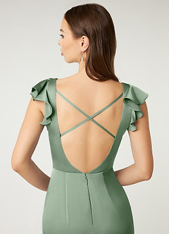 Azazie Vero Final Sale Matcha Sheath Ruched Stretch Satin Dress image7