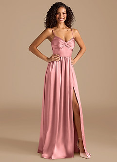 Azazie Zeya Bridesmaid Dresses Rosette A-Line Pleated Metallic Satin Dress image6